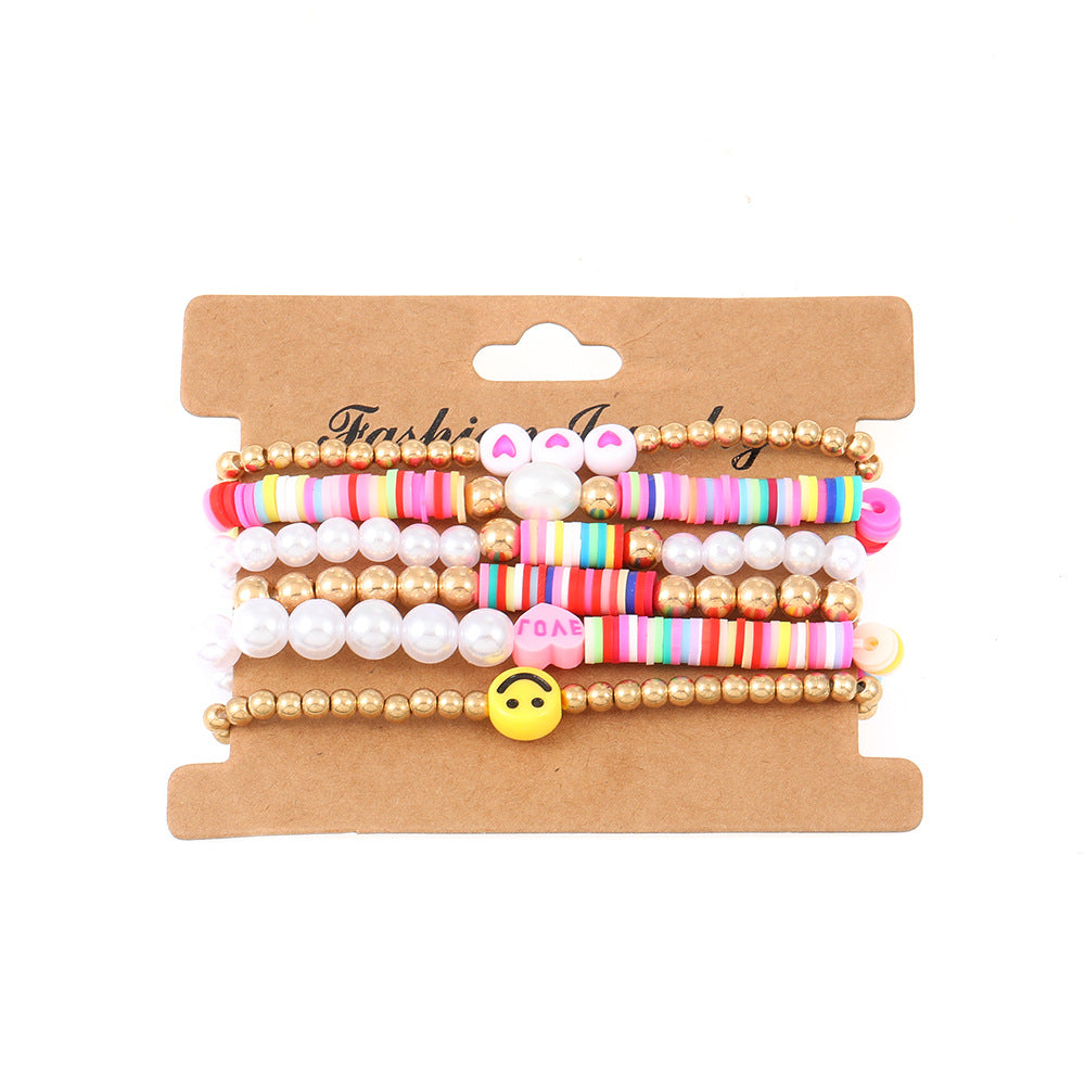 Wholesale Summer Colorful Soft Clay Pieces Smiling Face Beaded Elastic Bracelet Set ACC-BT-MY004