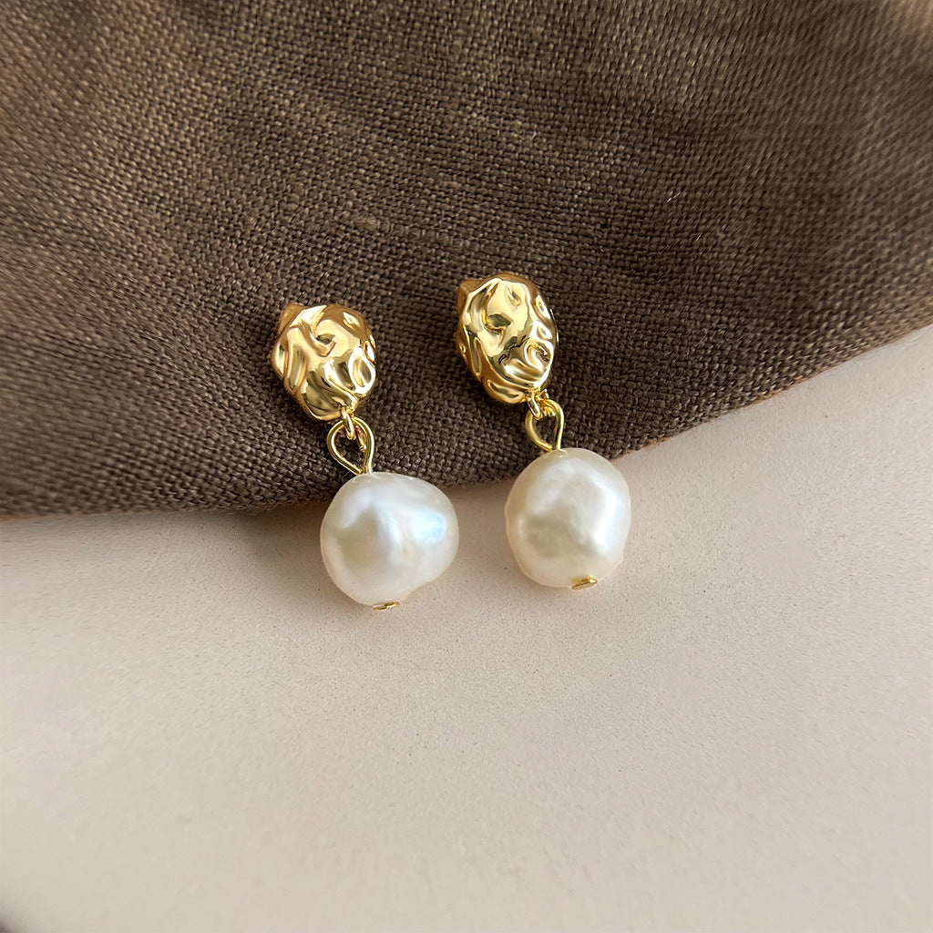 Wholesale Baroque natural pearl French retro earrings