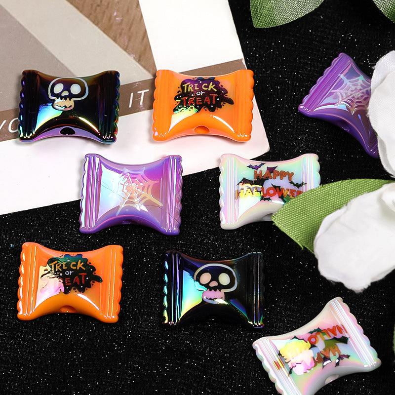 Wholesale 100pcs Halloween Bat Skull Vertical Hole Acrylic Candy Beads DIY Accessories ACC-BDS-BLG057