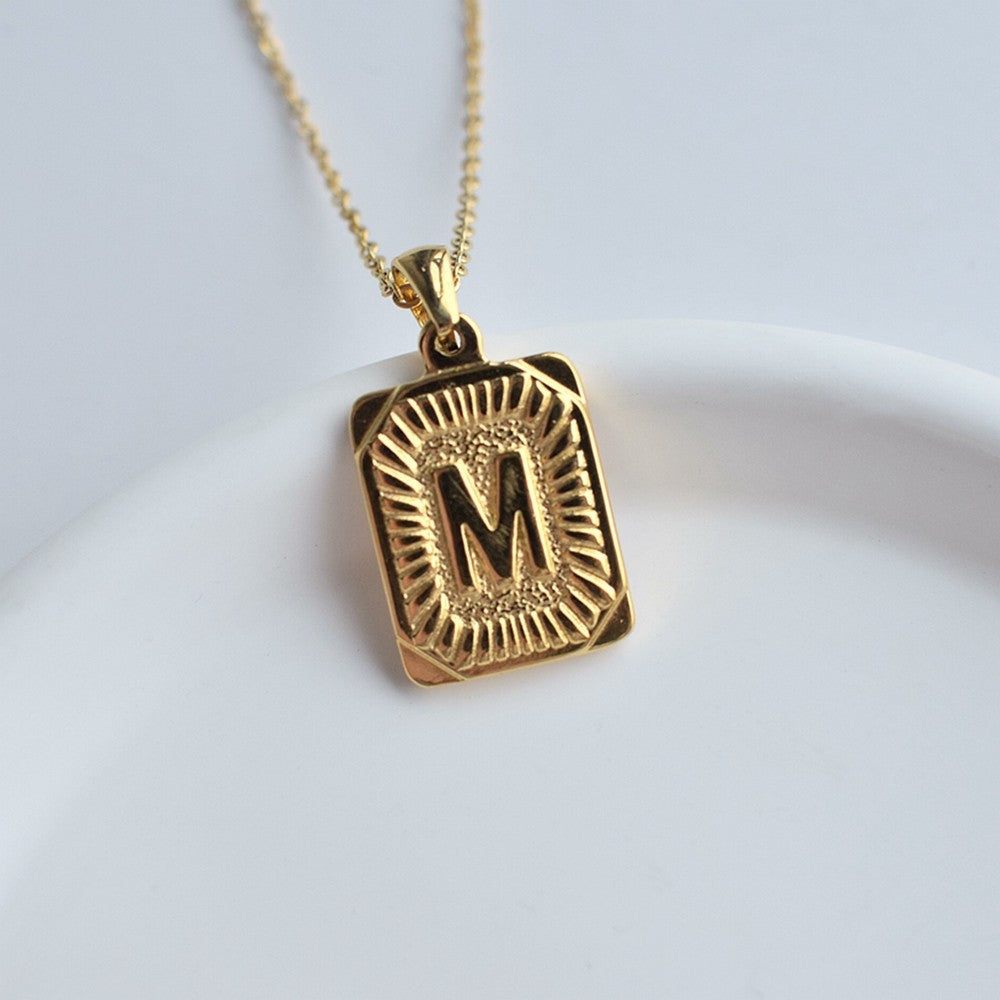 Wholesale Stainless Steel Letter Square Brand Pendant Plated 18K Necklace
