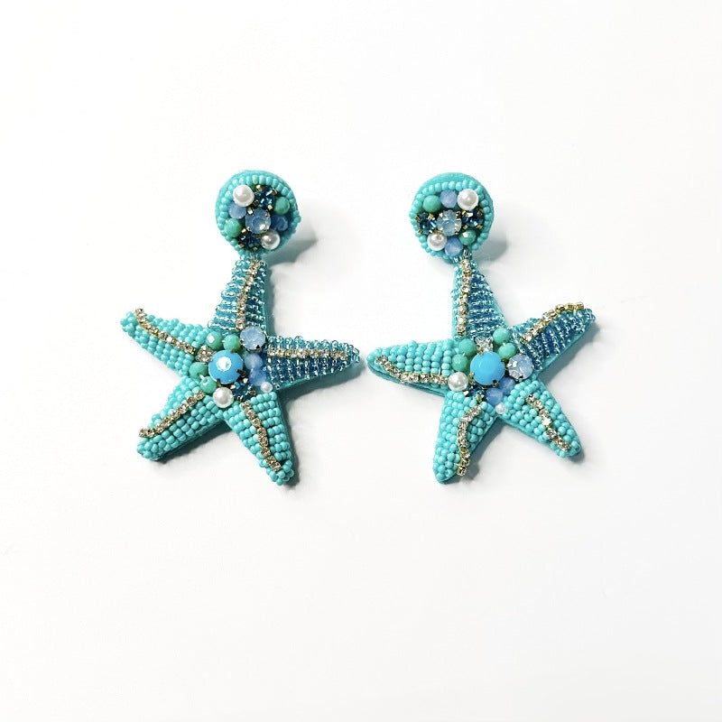 Wholesale  Starfish Elegant Pearl Beaded Rhinestone Earrings