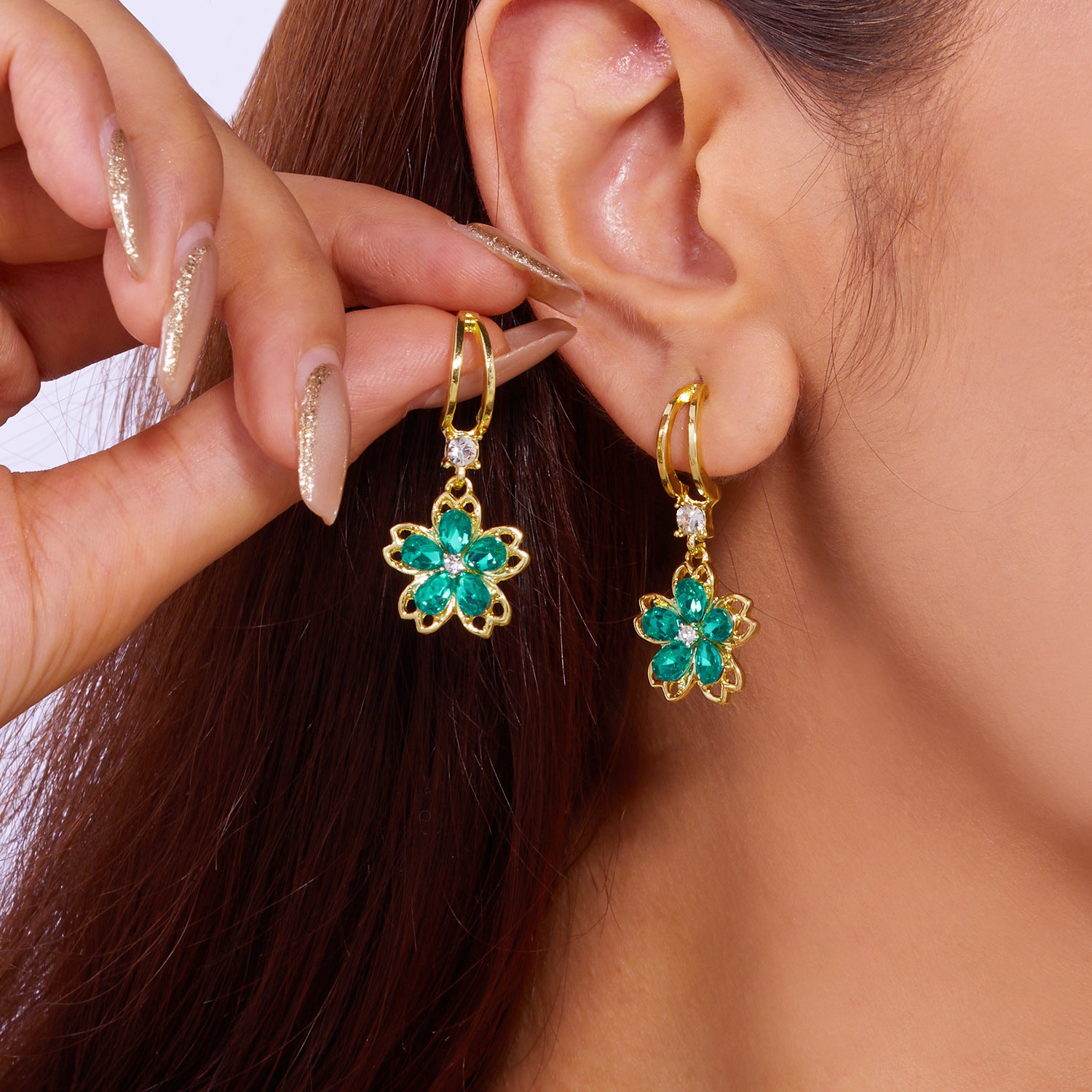 Wholesale  flower earrings  multi-color crystal  earrings