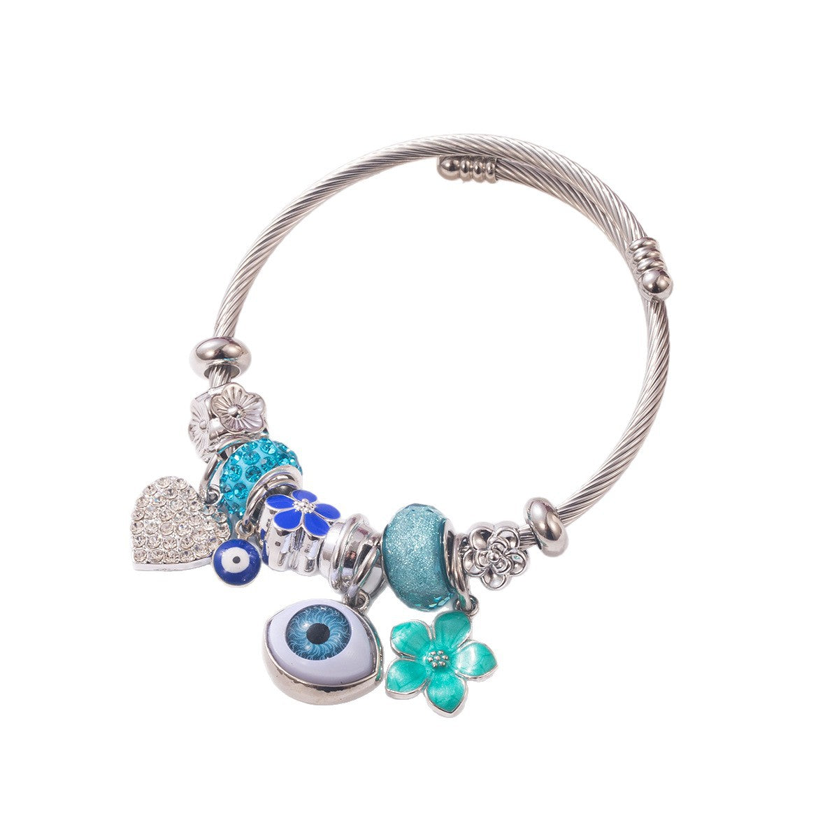 Wholesale Zircon Evil Eye Heart Flower Charm Bracelet For Women Trendy Fashion Accessory Boutique Resale Jewelry Gift