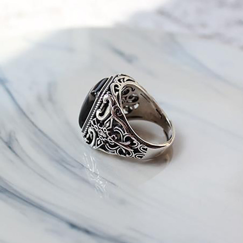 Wholesale Vintage S925  Black Onyx Creative Design Men's Ring