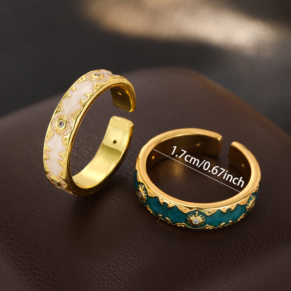 Wholesale Vintage Geometric Adjustable Ring For Women Gold Blue Copper Zircon Jewelry Accessory Gift Party