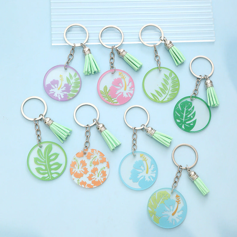 Wholesale Flower Leaves Green Tassel Acrylic Keychain ACC-KC-YTian007