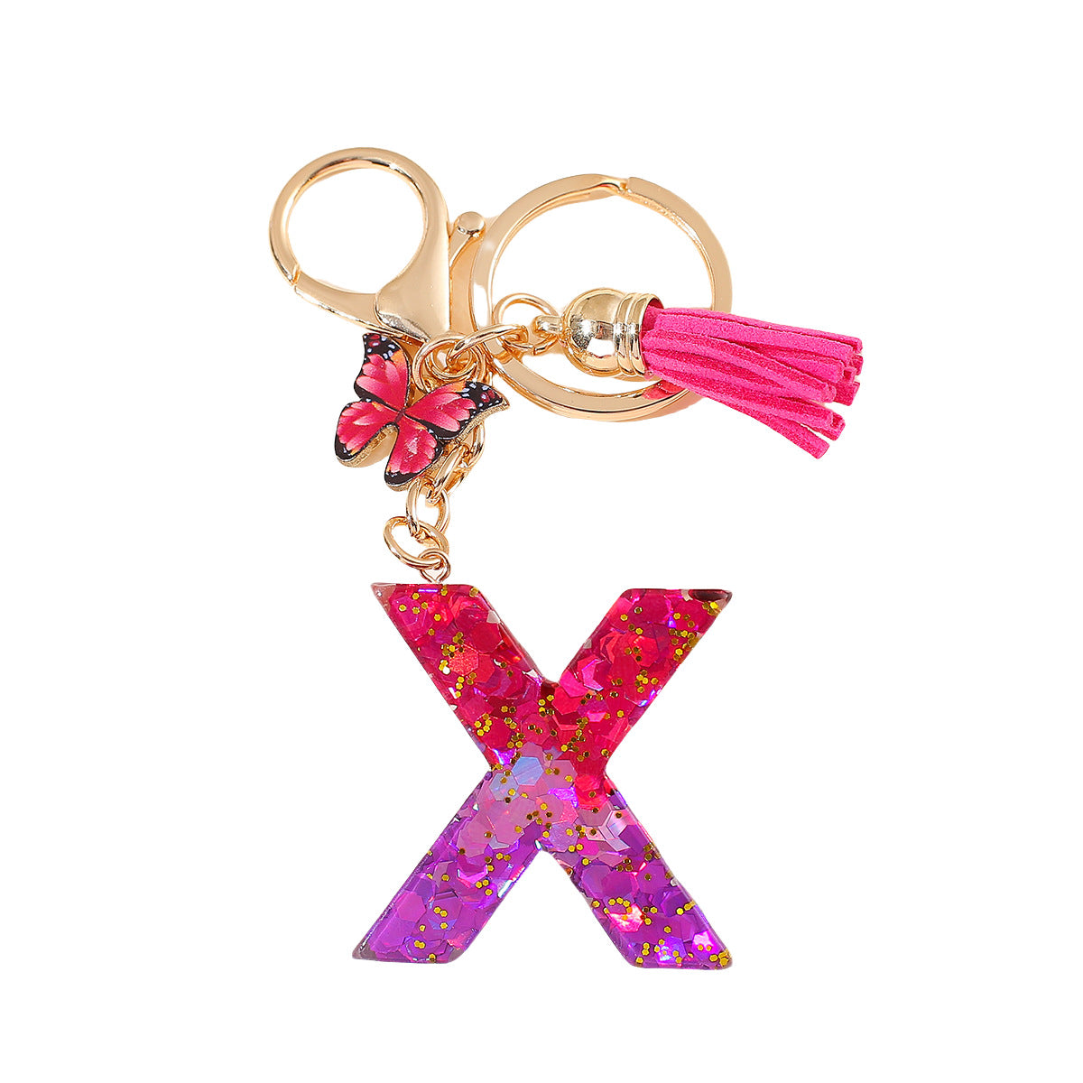 Wholesale 26 glue gradient sequin letter keychain