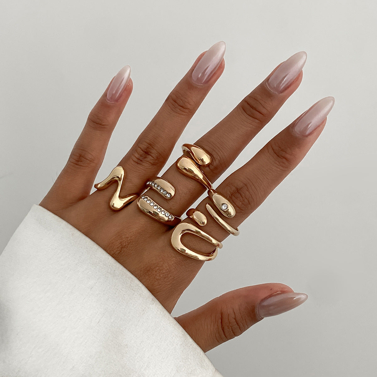 Wholesale Irregular liquid lava metal wrinkled open design light-sensitive surface ring