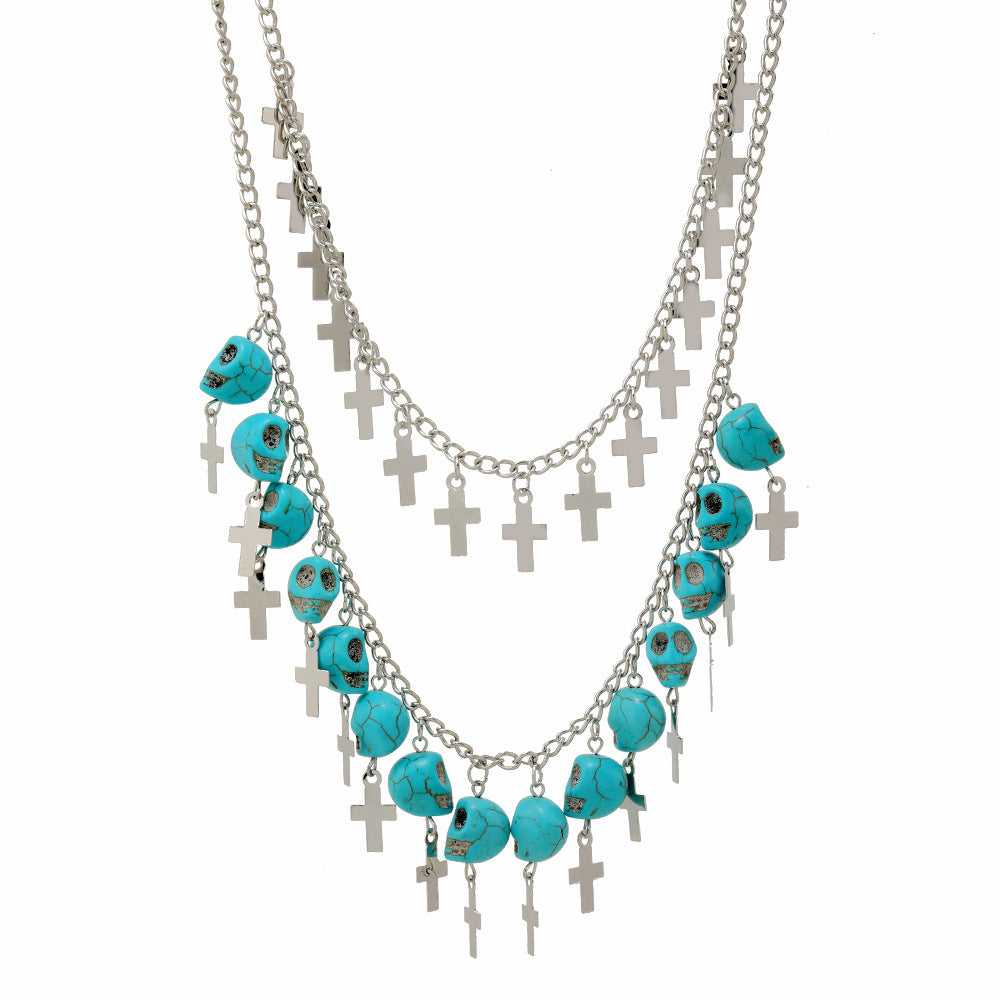 Wholesale Alloy  Punk Skull Cross Tassel Multi-Layer Necklace Fashion Accessory Gift