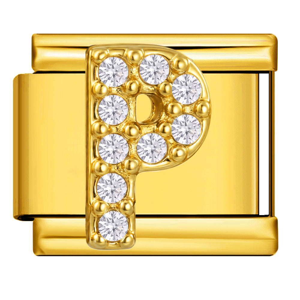 Wholesale Fashion Italian Style DIY Letter Modular Bracelet Stainless Steel Gold Tone Rhinestone Jewelry Accessory For Boutique Resale