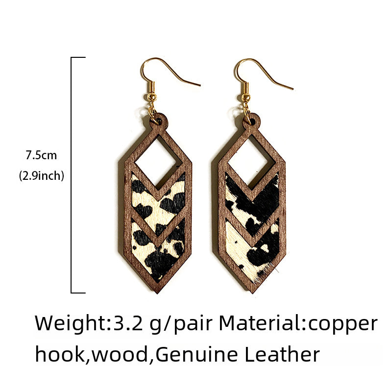 Wholesale leopard print cow pattern genuine leather earrings