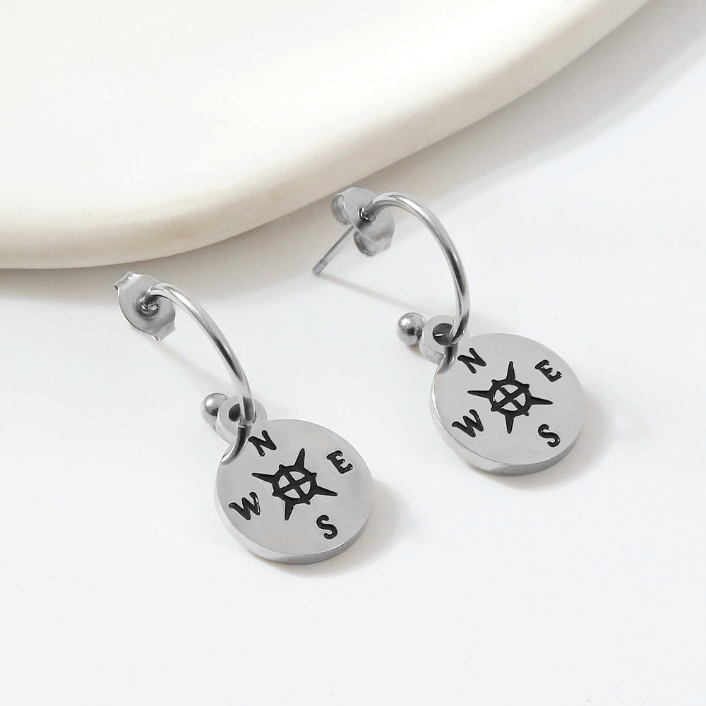 Wholesale Stainless Steel Earrings Compass Earrings Engraved Letter Earrings ACC-ES-Hongx003