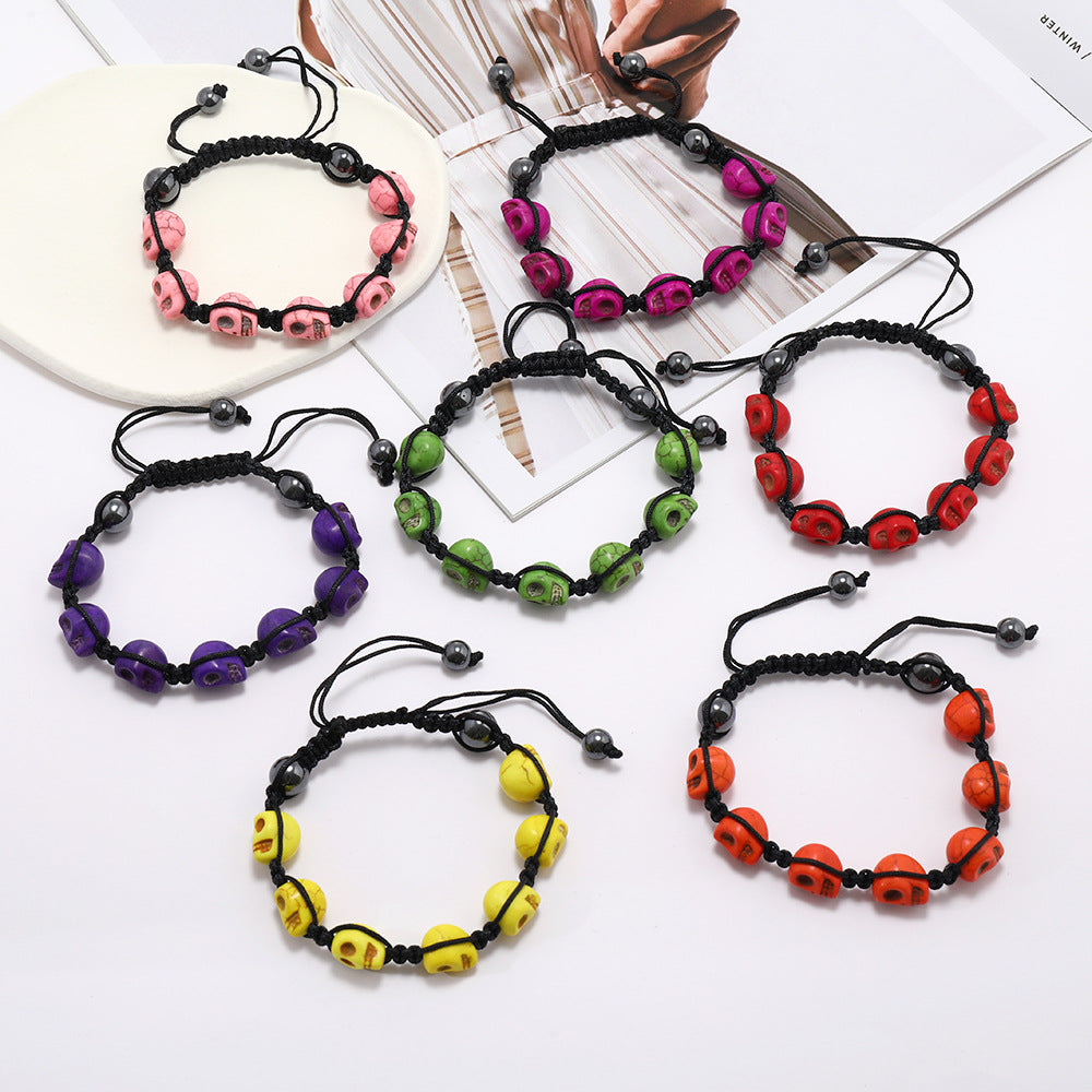 Wholesale Skull Design Handmade Braided Red Plastic Bracelet Women' s Fashion Accessory Casual Gift