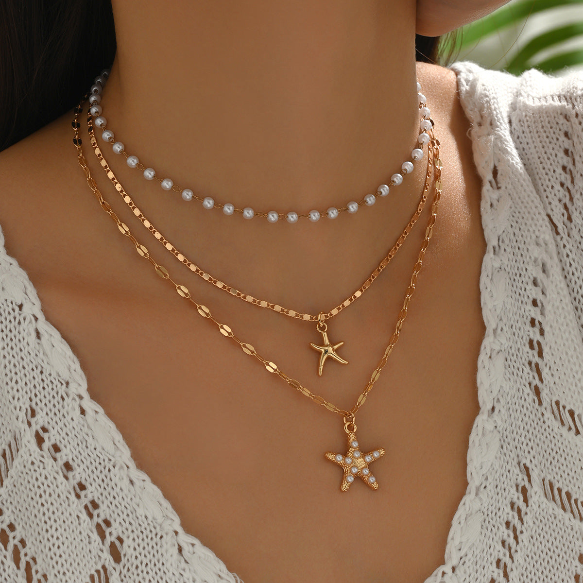 Collana multistrato con ciondolo stella marina all'ingrosso