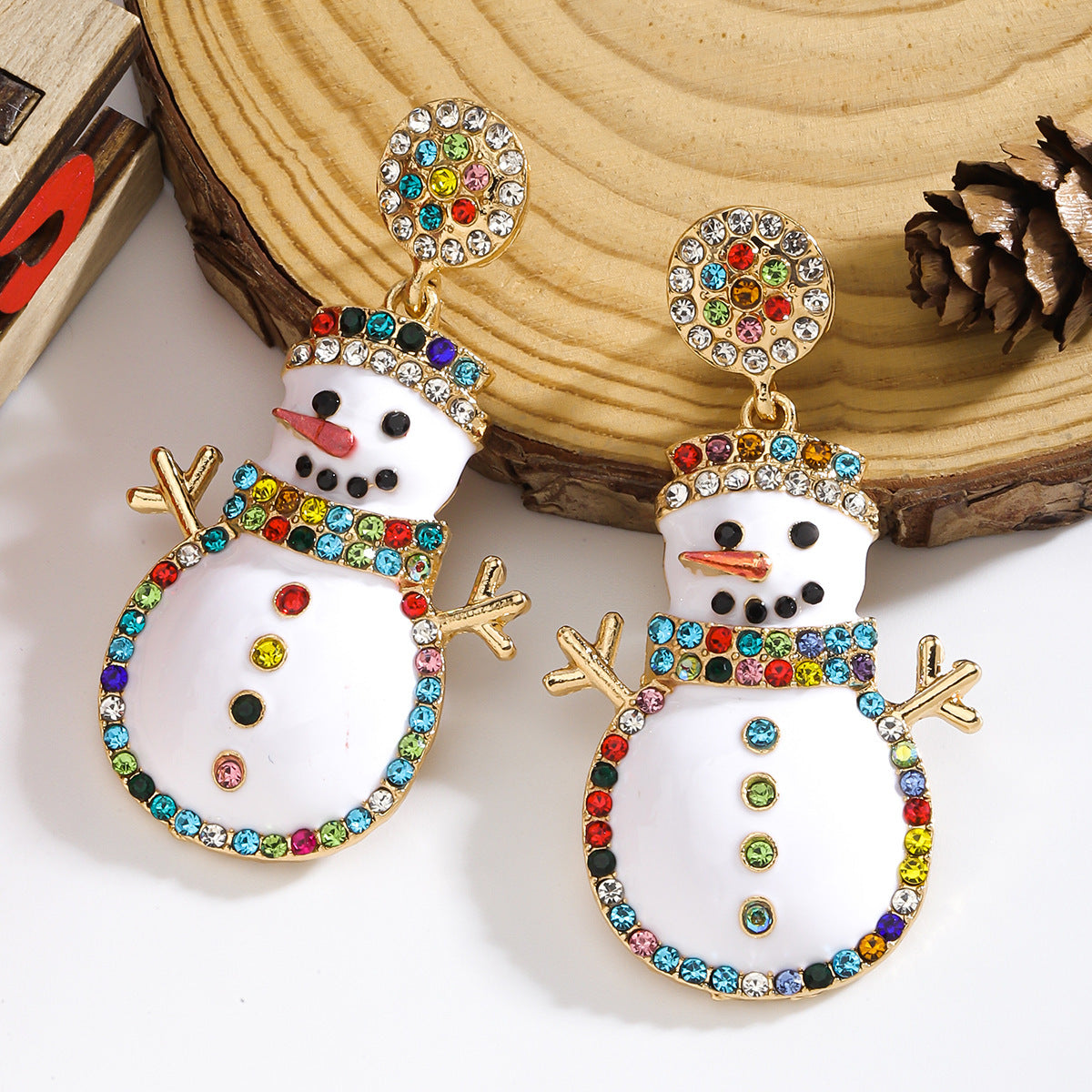 Wholesale Christmas cartoon snowman colorful diamond earrings