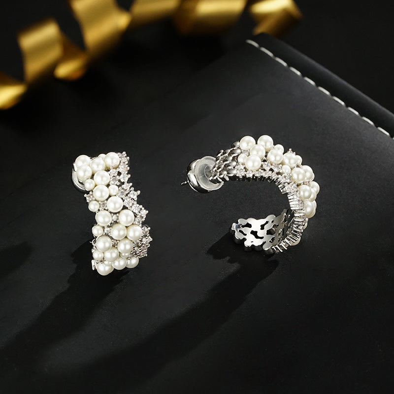 Wholesale Real gold plating round beads C- type temperament earrings