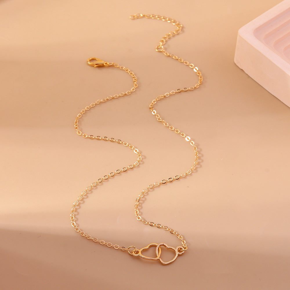 Wholesale  jewelry  creative double love clavicle chain simple  heart-to-heart necklace
