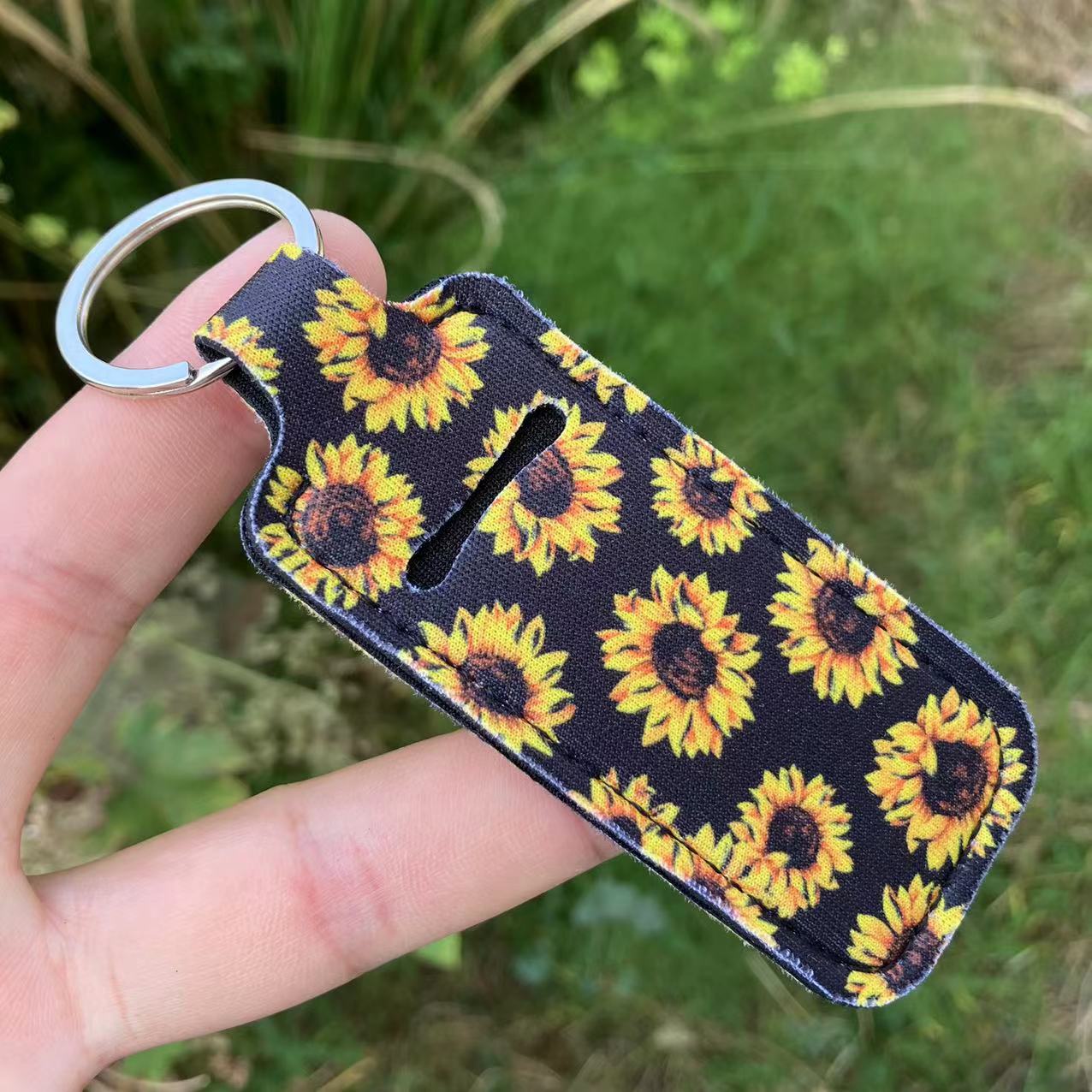 Wholesale Western Style Sunflower Leopard Print Lipstick Set Keychain Chapstick Holder ACC-KC-QiuXue005