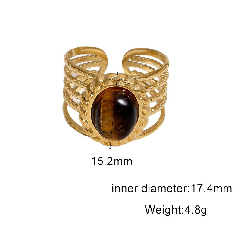 Wholesale Vintage Stainless Steel Open Ring Tiger Eye Stone Fashion Accessory for Resale