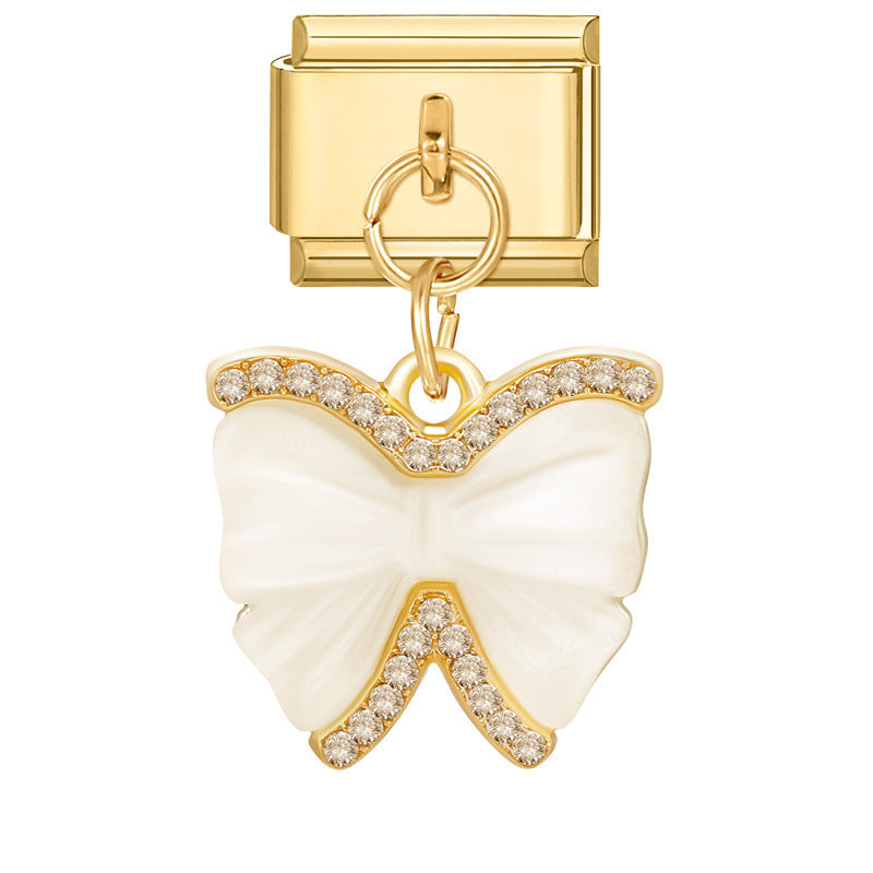 Wholesale  Bow  Italian Charm Bracelet 9mm DIY Creative Gold Bottom Stainless Steel Composable Bracelet