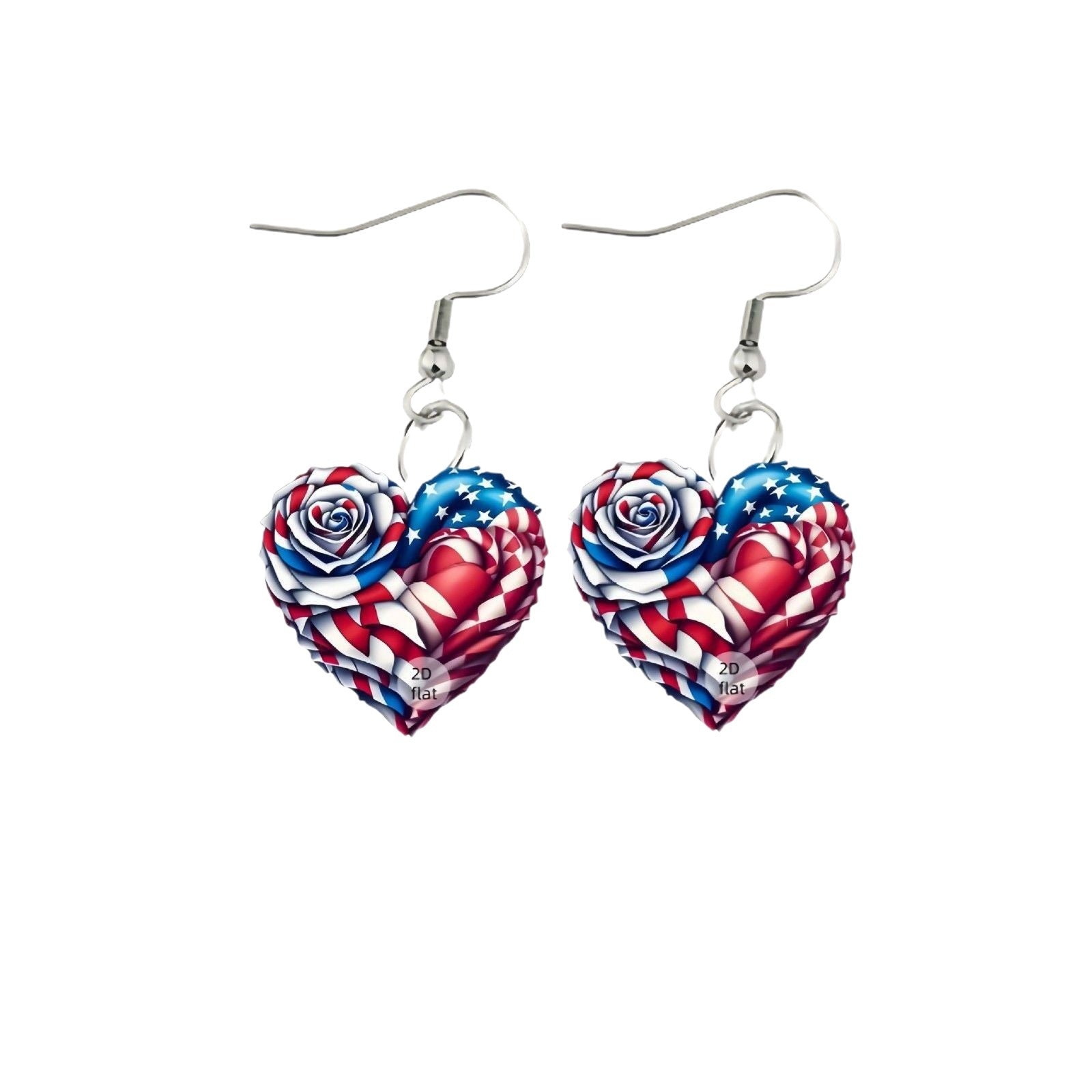 Wholesale 10pcs Acrylic Earrings American Flag Independence Day Red White Blue Flag Color Heart Rose Earrings
