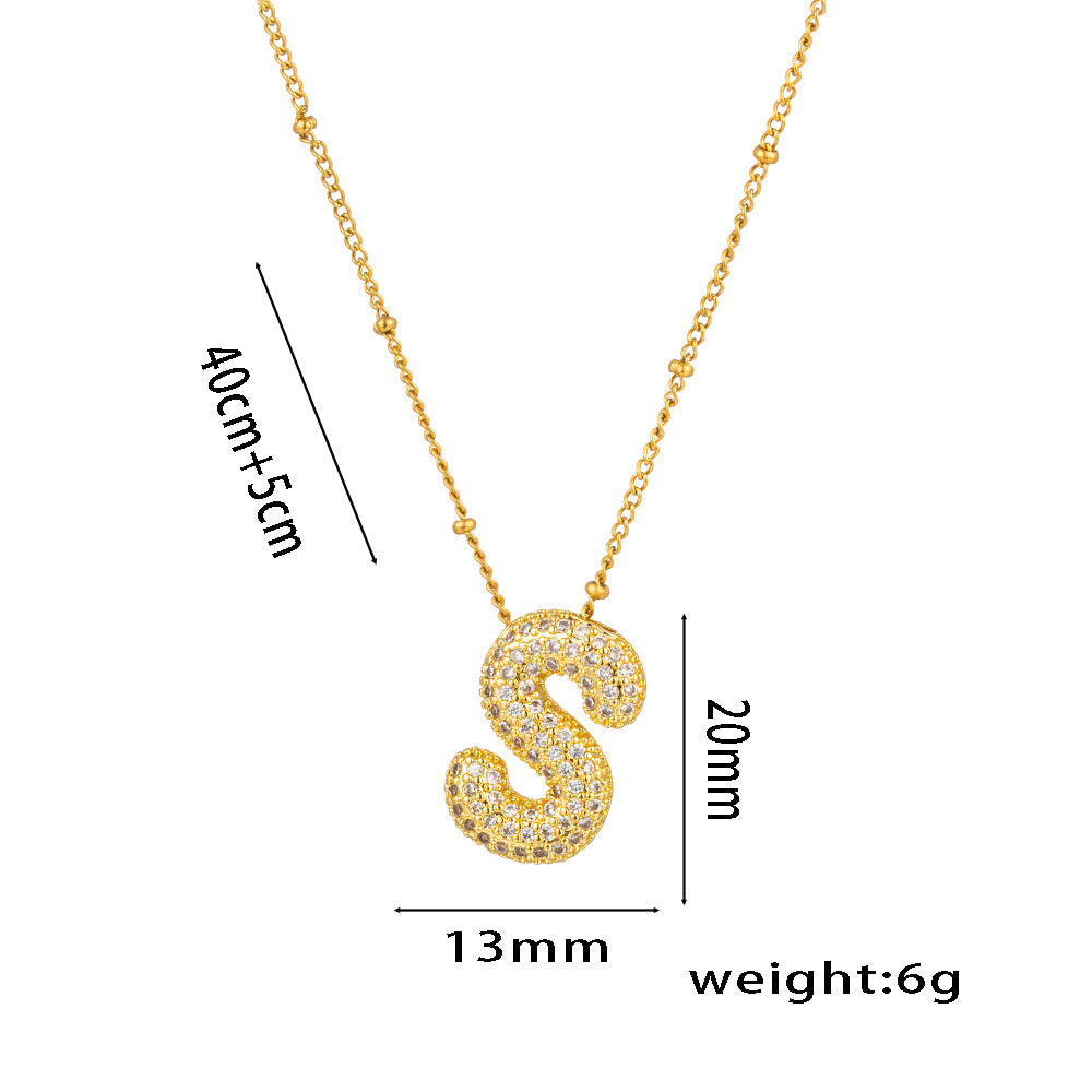 Wholesale Micro-Inlaid Zirconia Letter Pendant Necklace ACC-NE-KuCai012