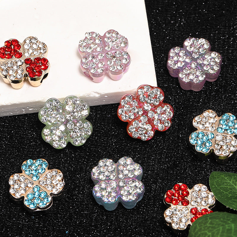 Wholesale 100pcs Diamond Inlaid Four-leaf Clover Acrylic Through-hole Beads Diy Accessories ACC-BDS-BLG056