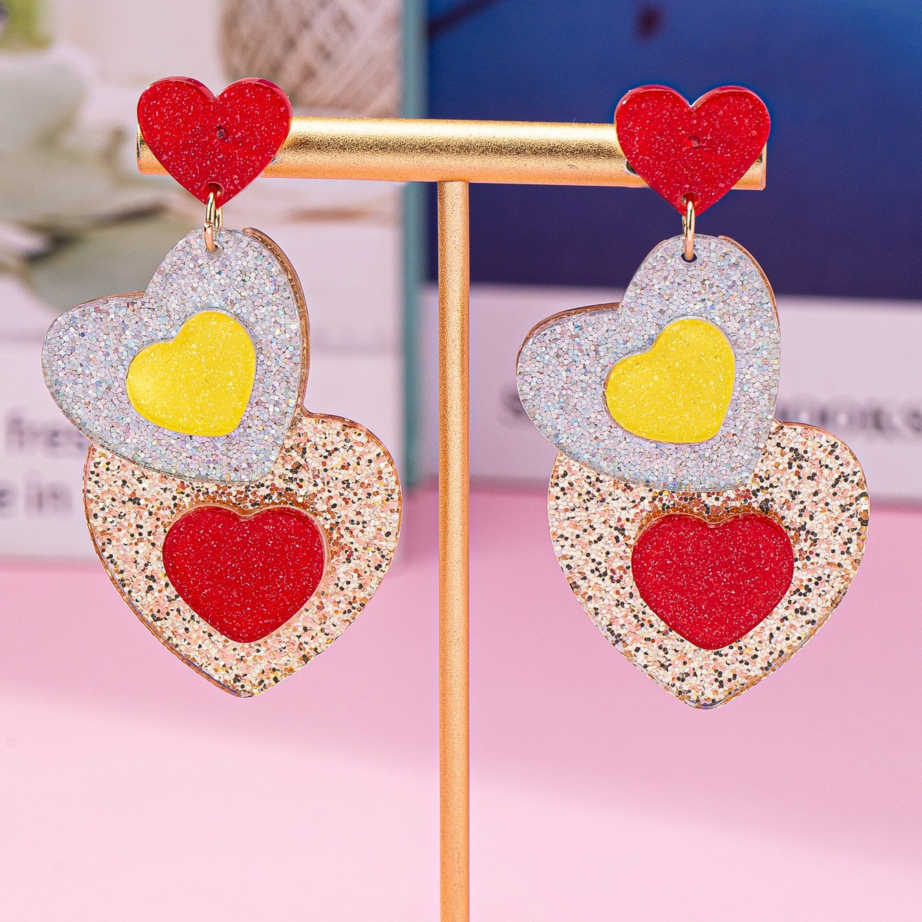 Wholesale  acrylic color love earrings Valentine's Day jewelry