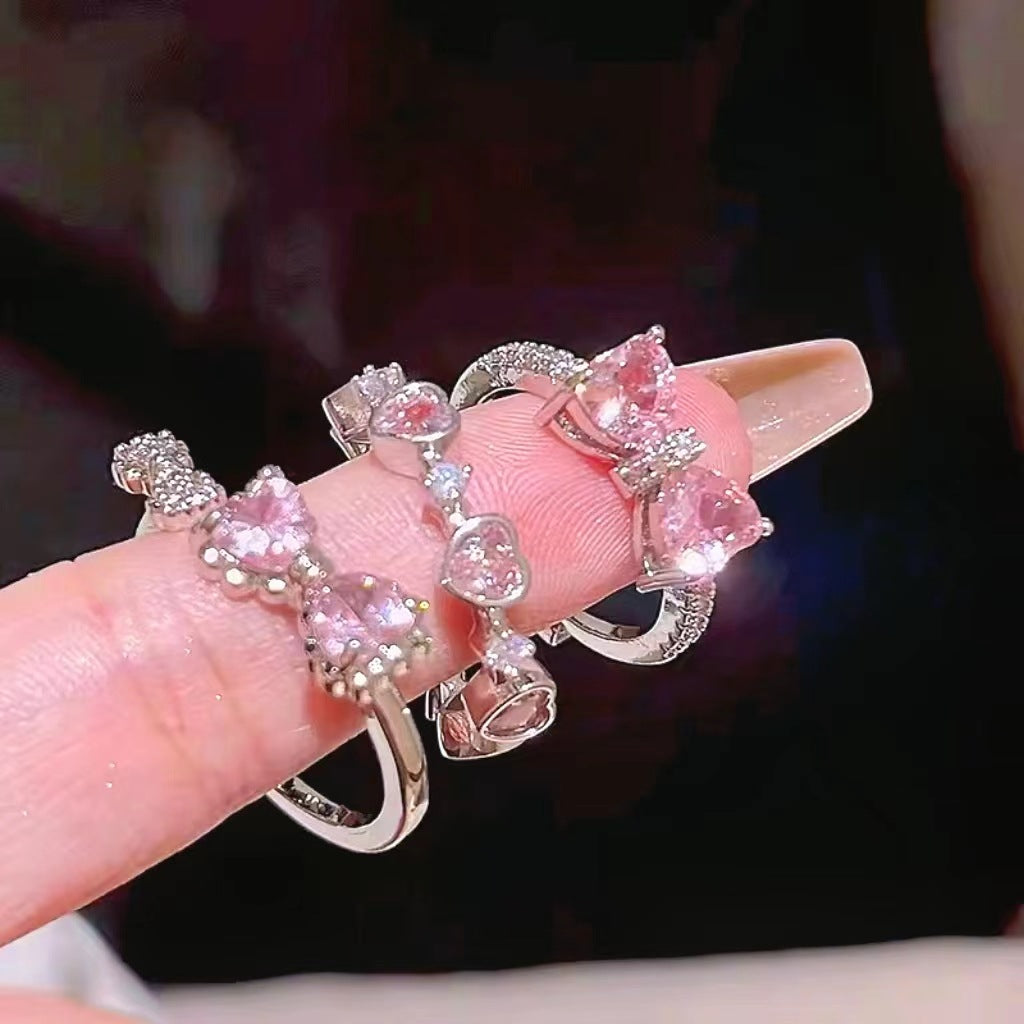 Wholesale Alloy Zircon Heart Bow Ring Three-Piece Set