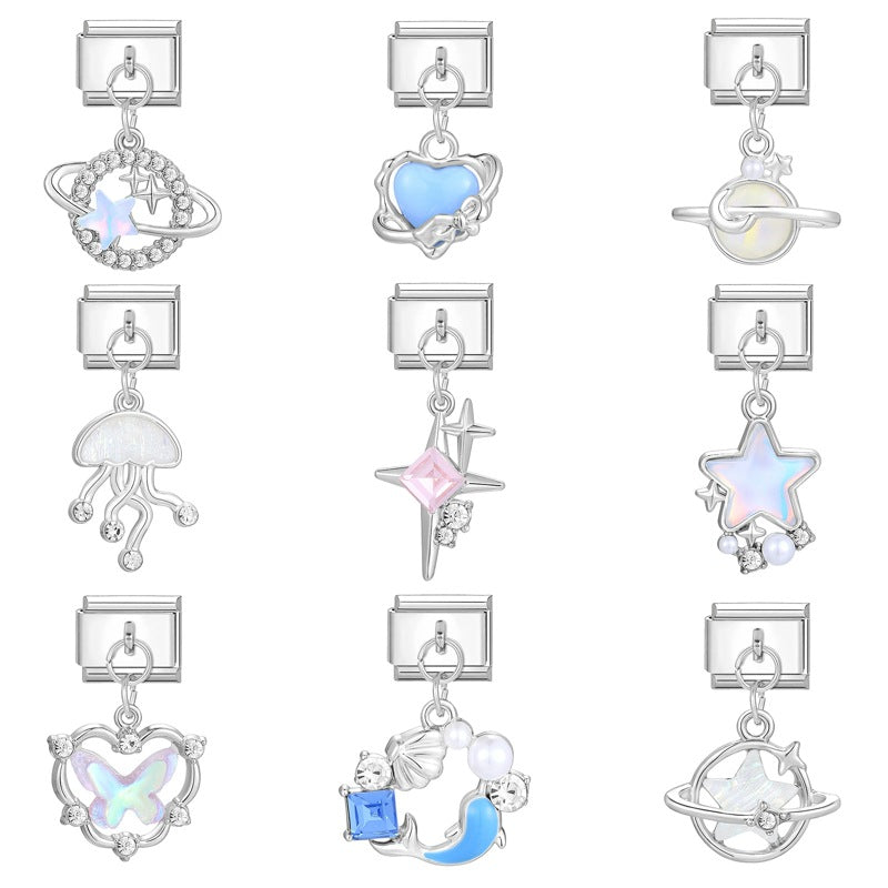Wholesale Charms module handmade colored diamond pendant personalized butterfly moon DIY module bracelet