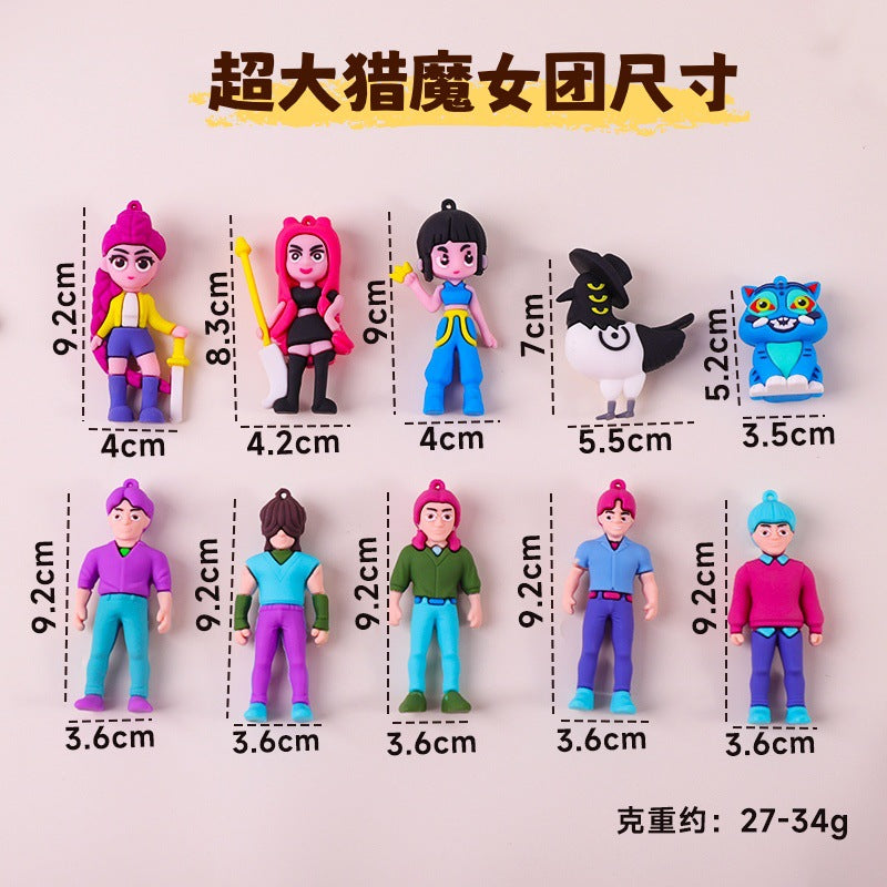 Wholesale PVC soft glue witch hunting girl group surrounding key chain