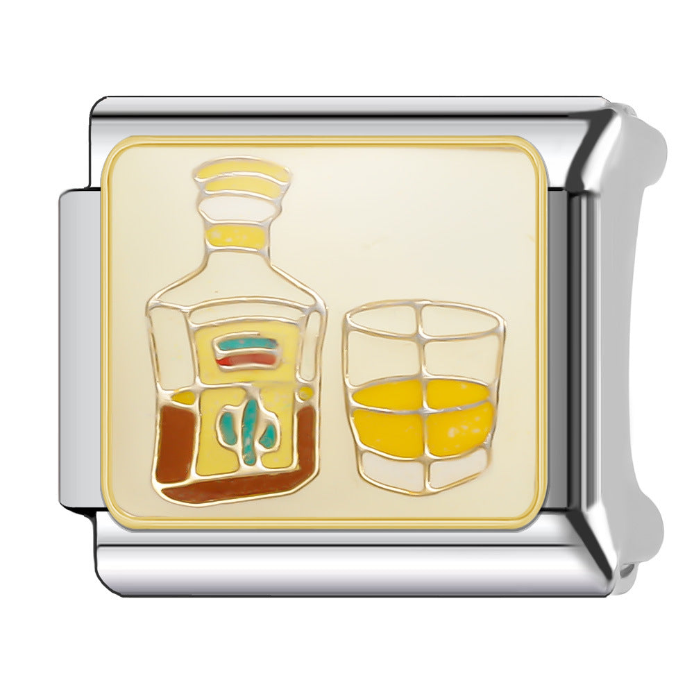 Wholesale Italian Charm Bracelet 9mm DIY Splicing Cartoon Cute Coffee Cup Stainless Steel Composable Bracelet