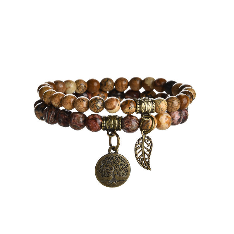 Wholesale Tree of Life Leaves Colorful Tiger Eye Amethyst Agate Bracelet Set