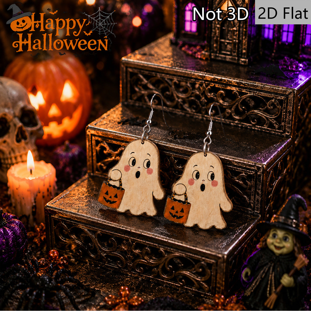 Wholesale Wooden  Earrings With Ghost Pumpkin Charms For Party Wear