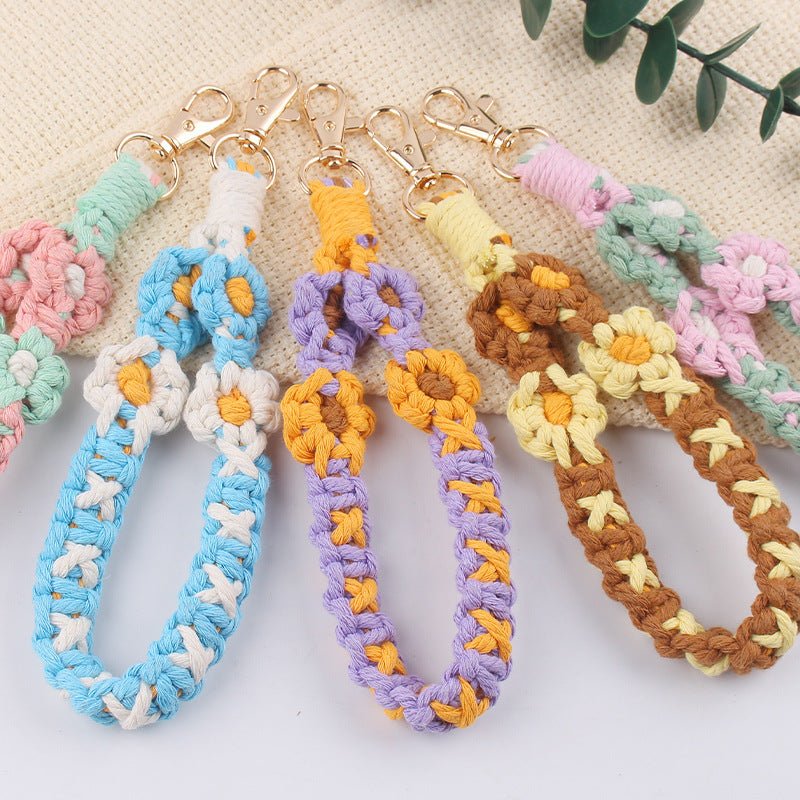 Wholesale Handmade Woven Daisy Cotton Rope Lanyard Keychain ACC-KC-GuangTian071