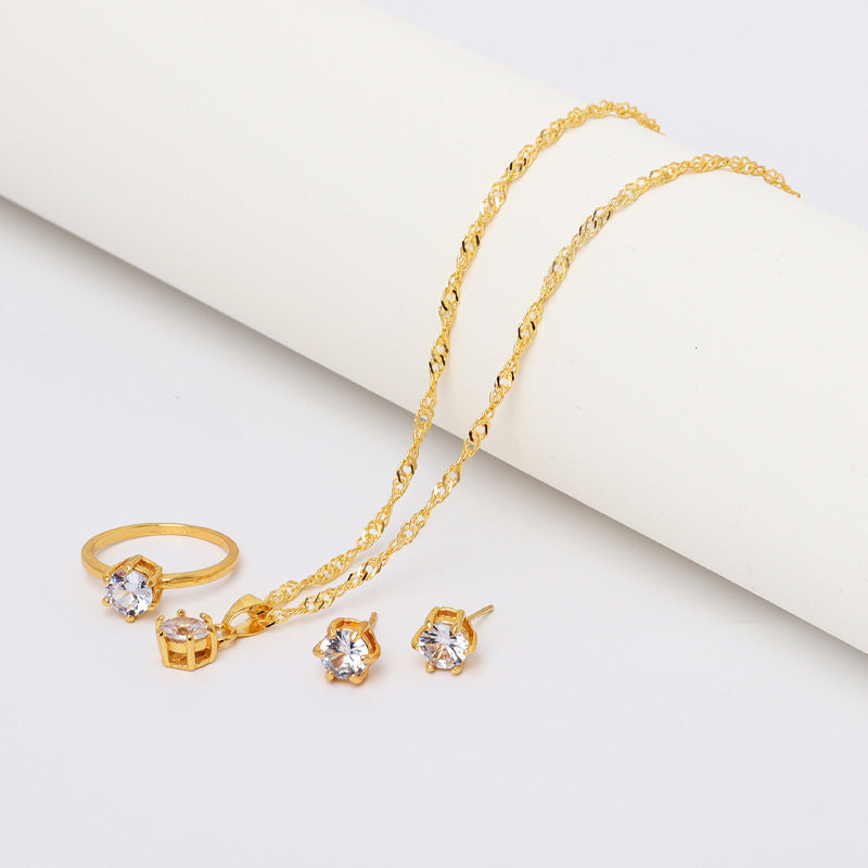 Wholesale  light luxury round six-claw zircon full diamond clavicle chain set