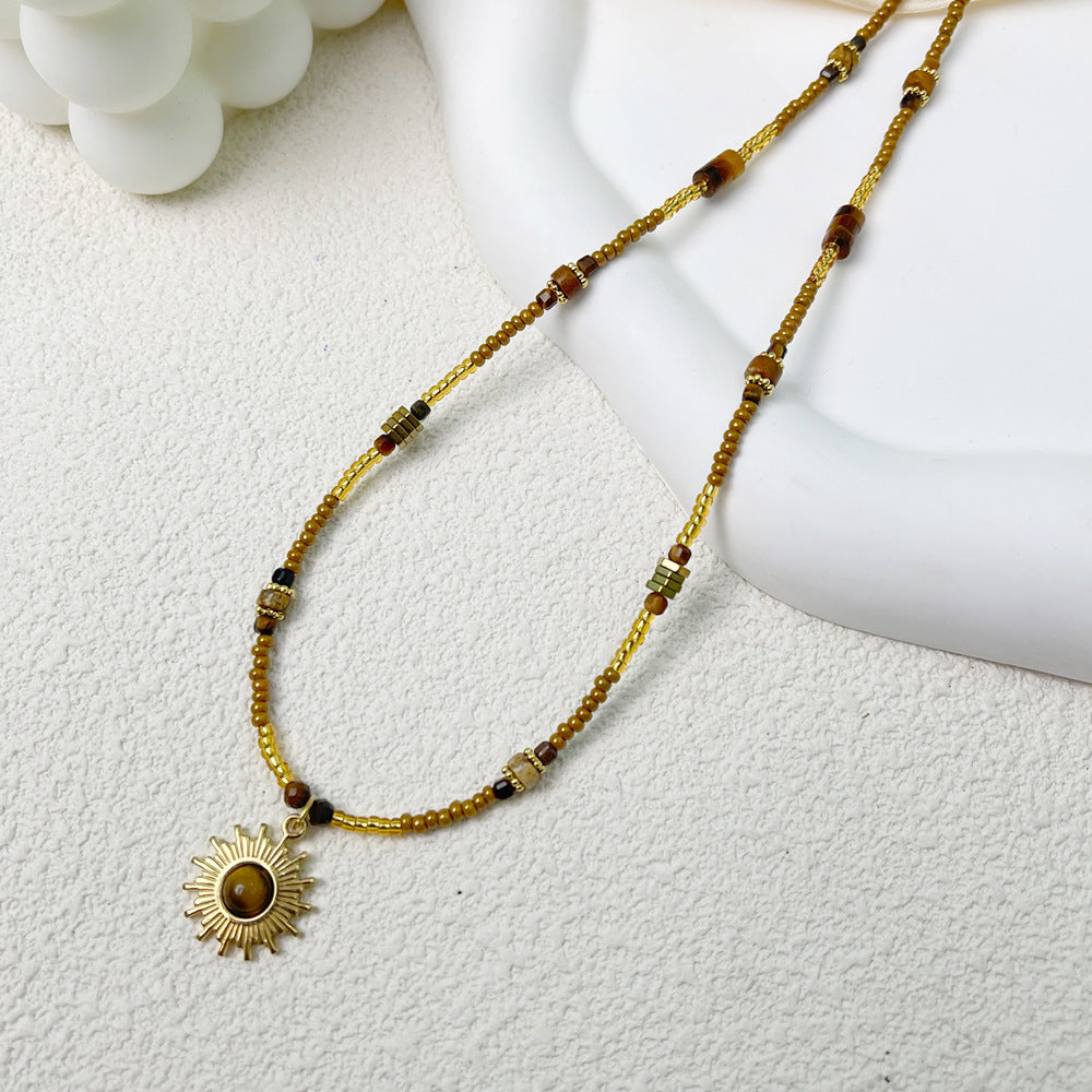 Wholesale Natural Tiger Eye Stone Rice Beads Necklace