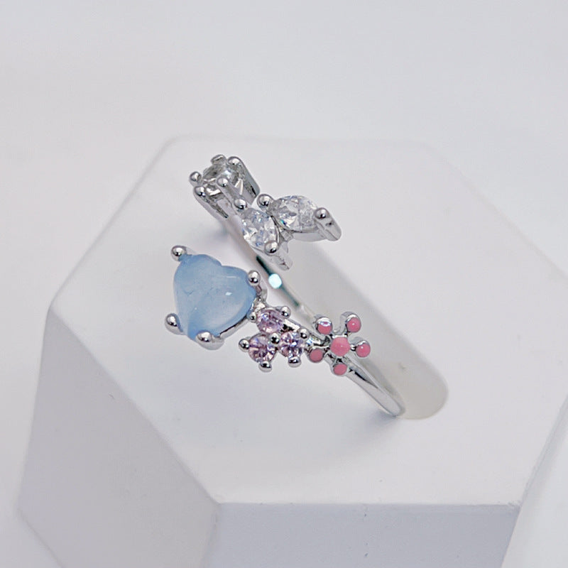 Wholesale Diamond Crystal Zircon Flower Ring Micro-inlaid Love Open Rings ACC-RS-YXY047