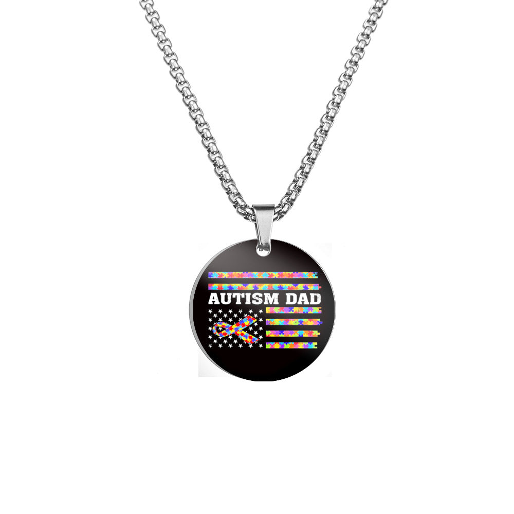 Wholesale Autism DAD Color Printed Pendant Stainless Steel Necklace Father's Day ACC-NE-HuanYu003