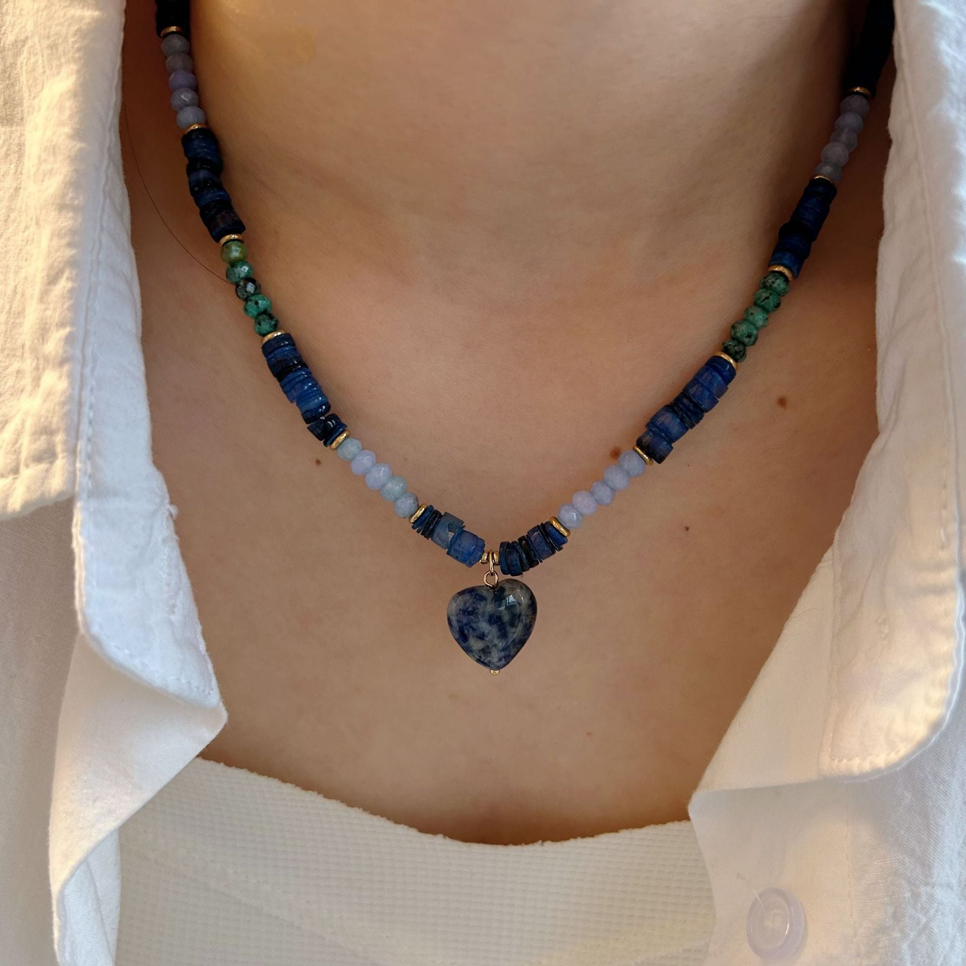 Wholesale Titanium Steel Green Crystal Mixed Color Original Design Necklace