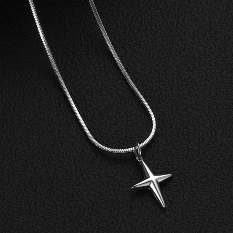 Wholesale Casual New Titanium Steel Small Star Cross Pendant Necklace Women' s Accessories Versatile Stylish Sweet Cool Style Snake Bone Chain