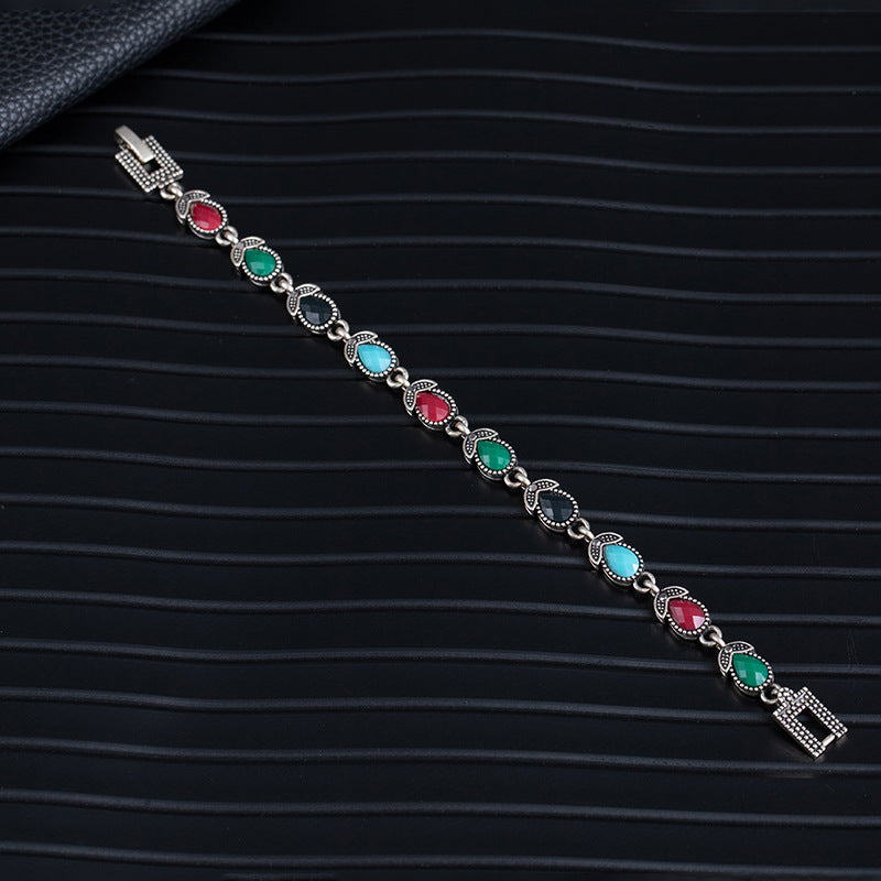 Wholesale Boho Ethnic Turquoise Bracelet Alloy Rhinestone Jewelry Accessory for Women
