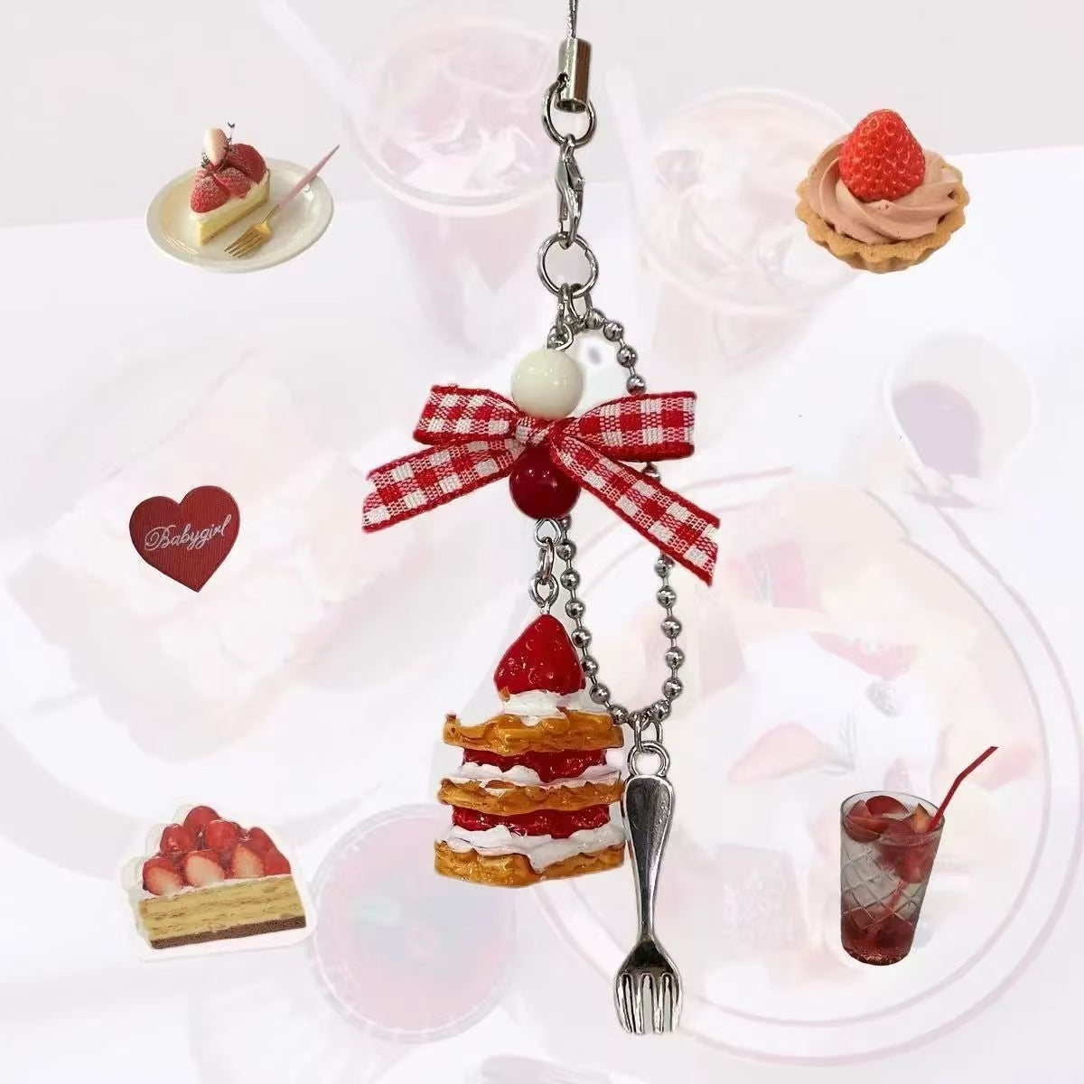 Wholesale Alloy Strawberry Napoleon Cake Bow Bag Charm for Women