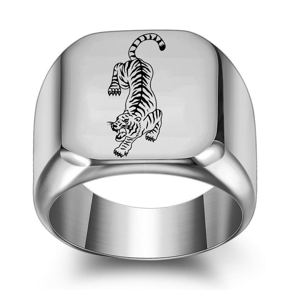 Wholesale titanium steel laser animal tiger ring