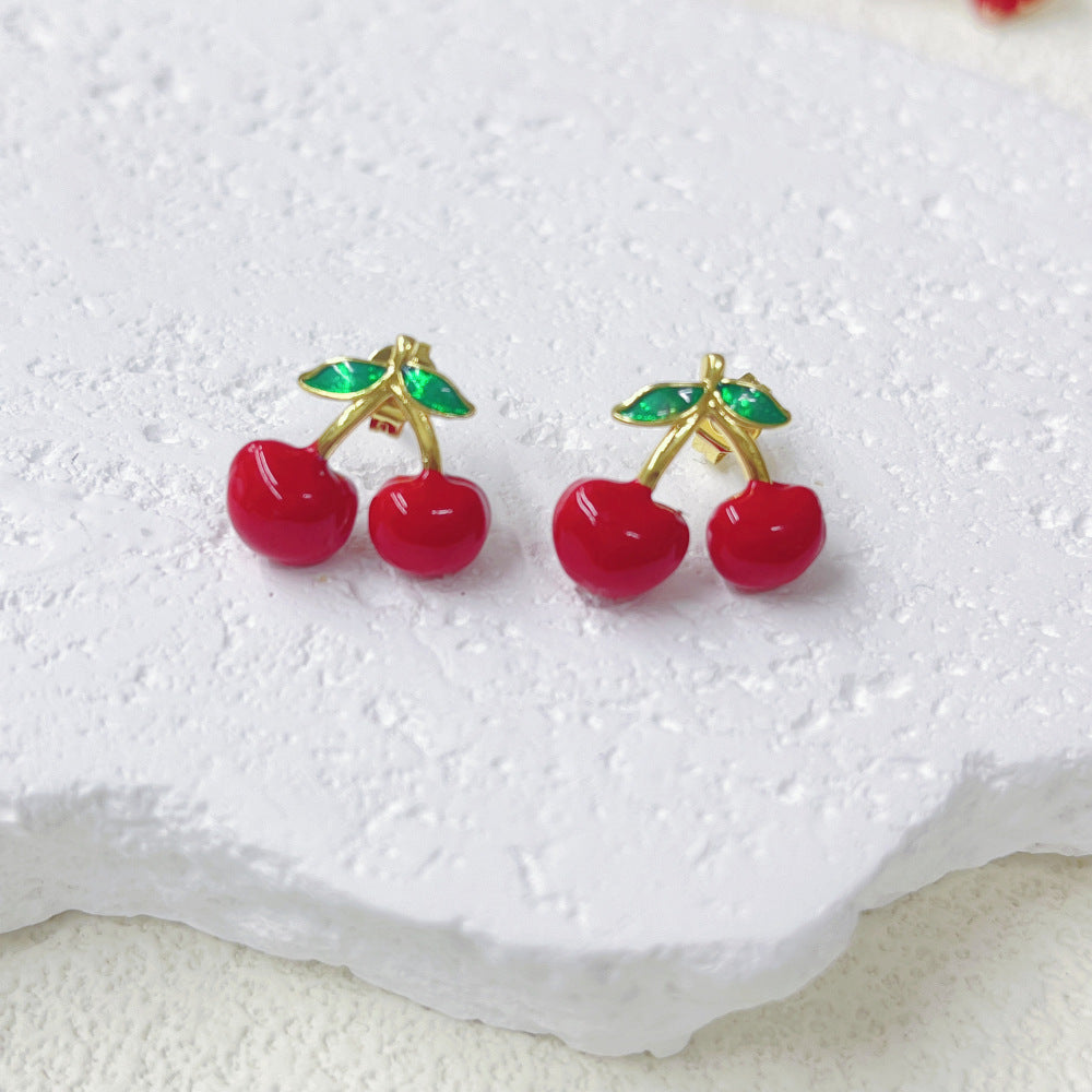 Wholesale Red Fruit Series Drop Oil Cherry Strawberry Earrings