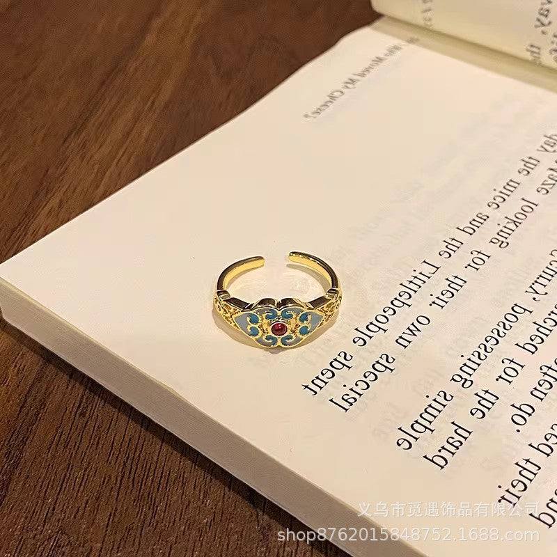 Wholesale Four-Leaf Flower Open Ring,  New Chinese Style Retro Design,  Trendy Jewelry Accessory for Women