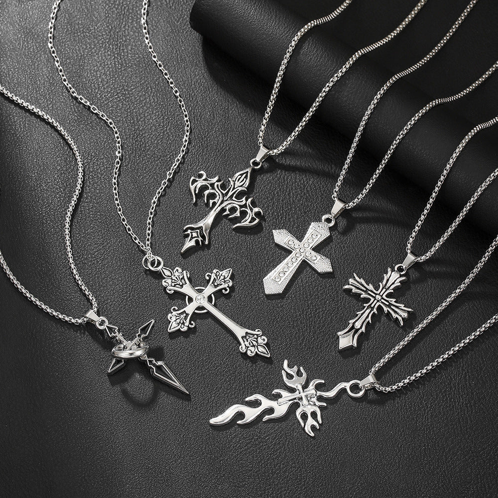Wholesale Hip Hop Street Style Irregular Cross Pendant Necklace Stainless Steel Electroplated Chain Fashion Jewelry Resale Accessory