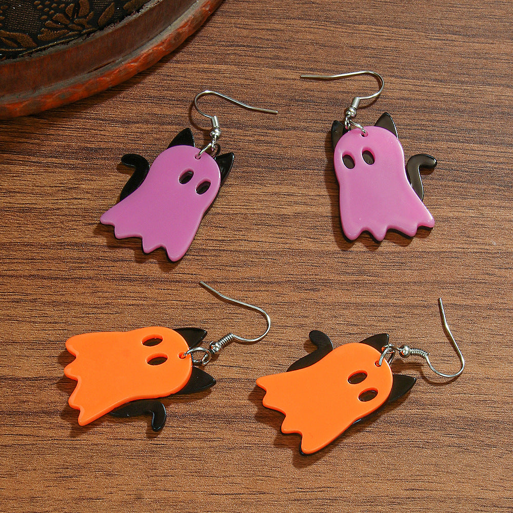 Wholesale  Acrylic Orange Purple Ghost Cat Earrings