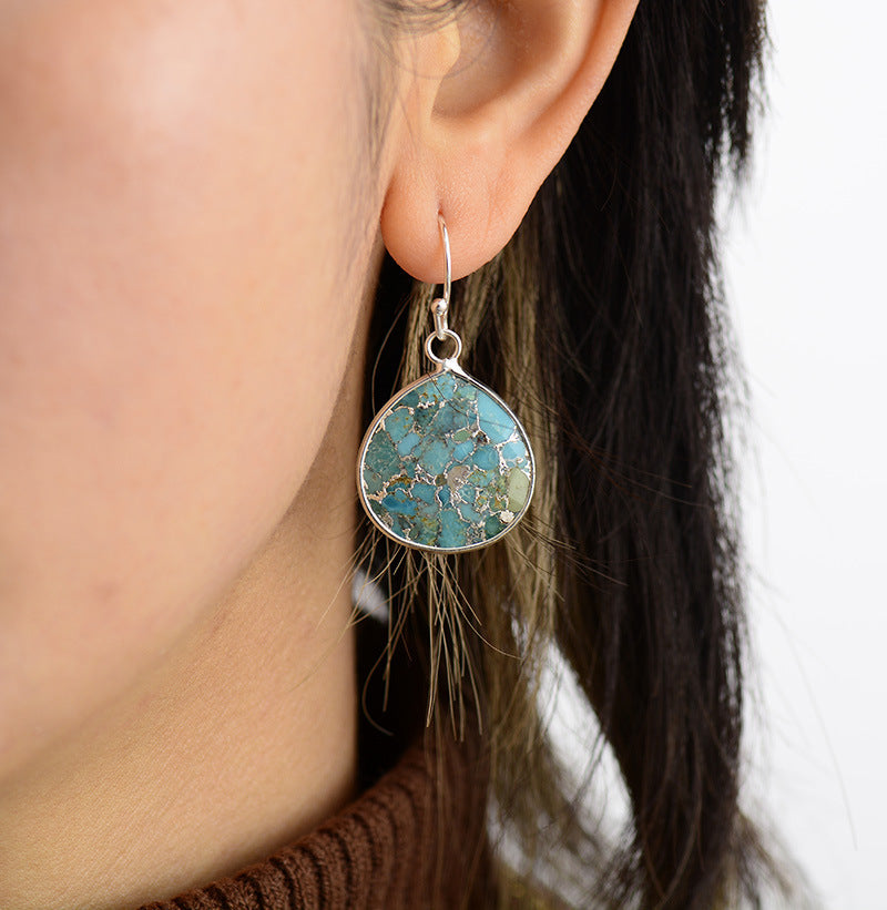 Wholesale  Bohemian Natural Stone Teardrop Pendant Earrings