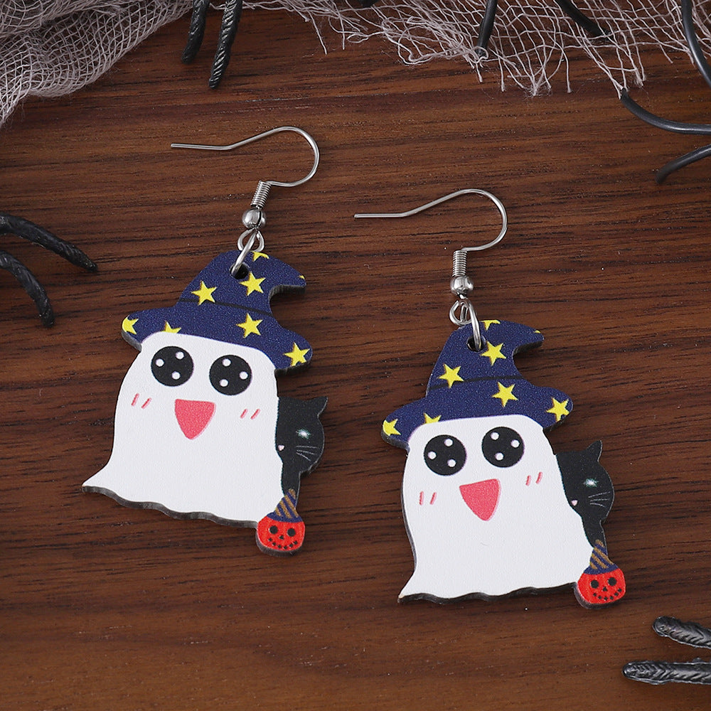 Wholesale Halloween Pumpkin Black Cat Ghost Pendant Earrings